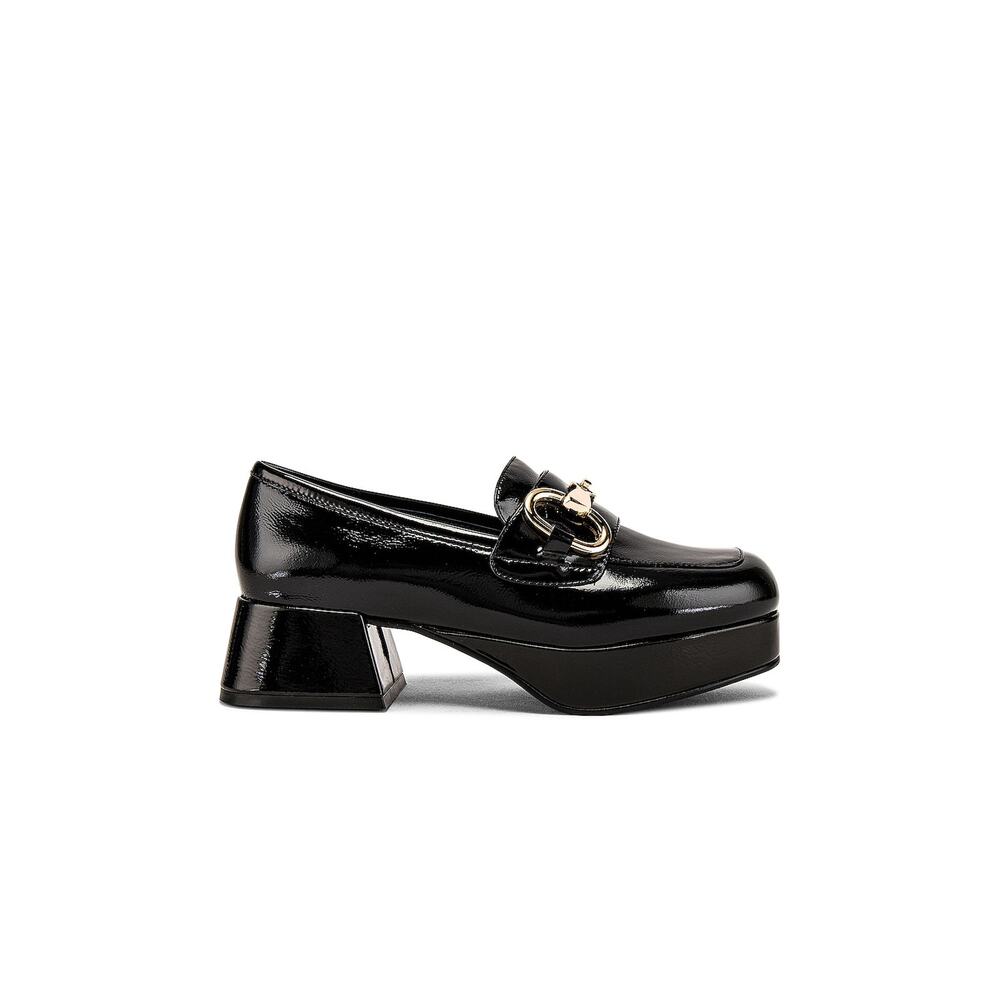 Jeffrey Campbell Black Patent Platform Loafers with Gold Accent